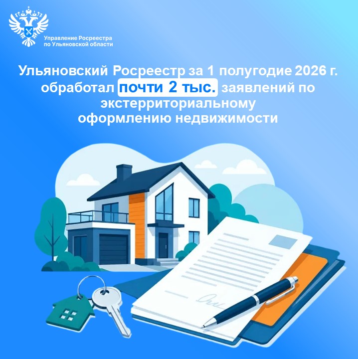 Ульяновский Росреестр за 1 полугодие 2026 г. обработал 
почти 2 тыс. заявлений по экстерриториальному 
оформлению недвижимости